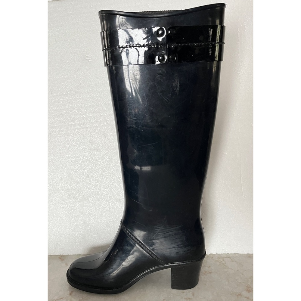 Burberry Black Knee High Heel Rain Boots Size 36 - Picture 9 of 12